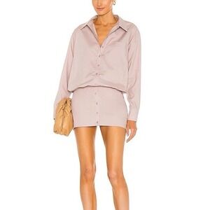 NWT L'Academie Revolve Xavier Mini Dress Shirtdress Mauve Poplin Cotton Small